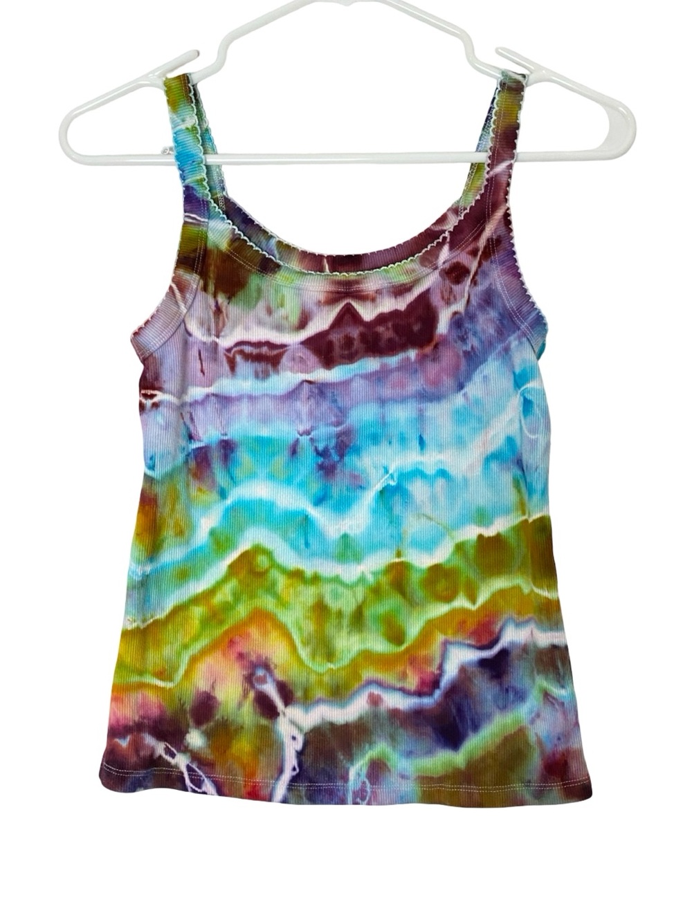 OOAK Geode Ice Tie Dye Tank Top Womens Size Small Upcycled Handmade Rainbow